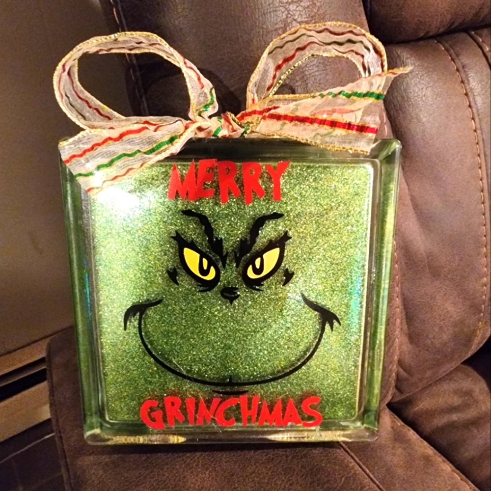 Grinch glass block